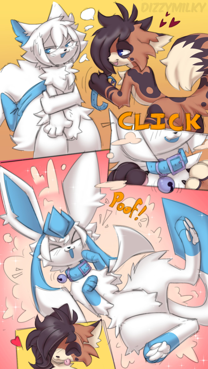 ambiguous_gender anthro collar collar_only duo feral nude sound_effects transformation transformation_by_item transformation_sequence dizzymilky nintendo pokemon shai_(shaimin) domestic_cat eeveelution felid feline felis generation_4_pokemon glaceon mammal pokemon_(species) 9:16 comic first_page hi_res