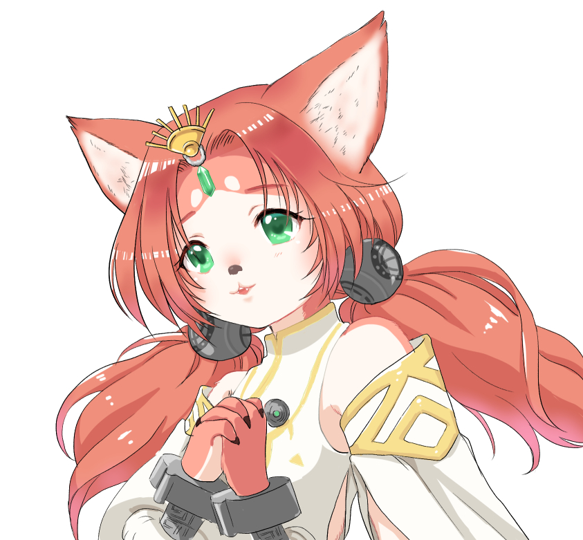 accessory anthro big_ears blush blush_lines bracelet clothed clothing crown eyebrows eyelashes female female_anthro green_eyes hair hair_accessory headgear jewelry open_mouth red_hair simple_background solo twintails_(hairstyle) young young_female dianthus_g koei_tecmo warriors_(game_series) warriors_all-stars tamaki_(warriors) felid feline mammal digital_drawing_(artwork) digital_media_(artwork) shaded simple_shading