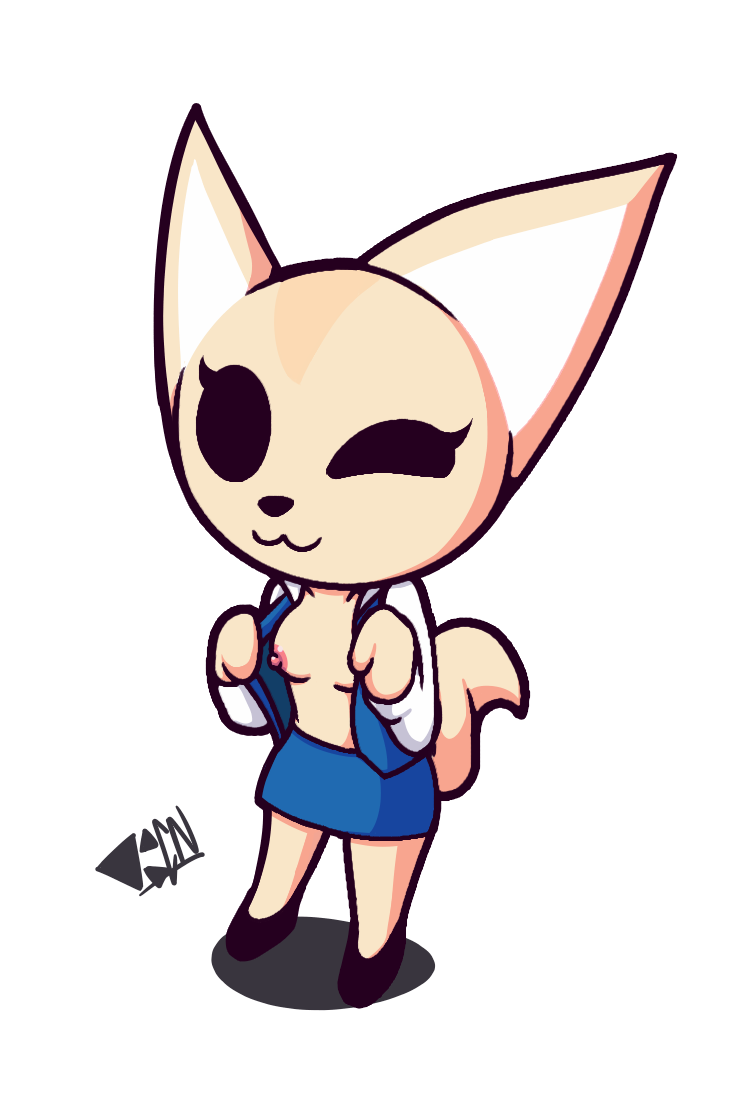 anthro female solo kcn aggretsuko sanrio fenneko canid canine fennec_fox fox mammal true_fox alpha_channel