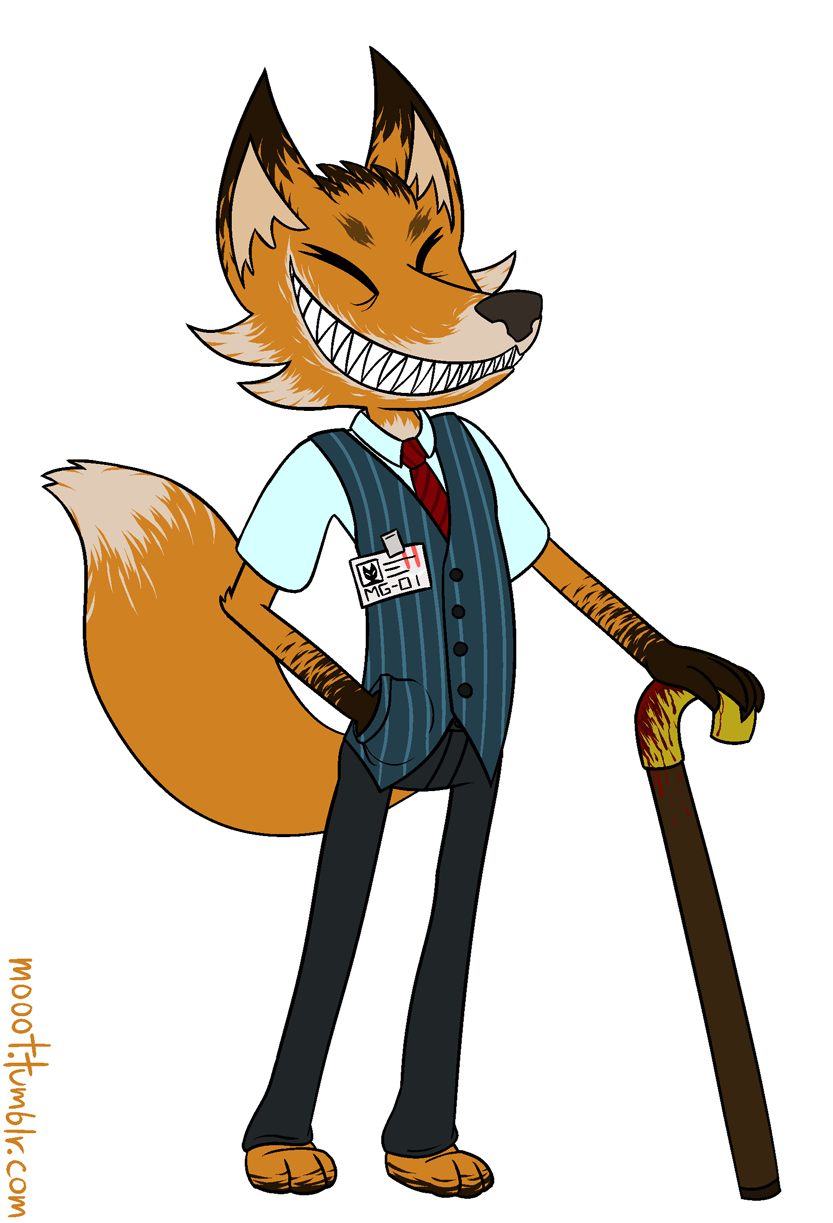 anthro blood bodily_fluids cane clothed clothing eyes_closed fur gentleman grin male narrow_hips open_mouth sharp_teeth simple_background smile solo staff_member standing suit teeth thigh_gap thin_calves thin_legs thin_thighs white_background moootle ruby_quest red_(rq) canid canine fox mammal 2013 digital_media_(artwork) hi_res