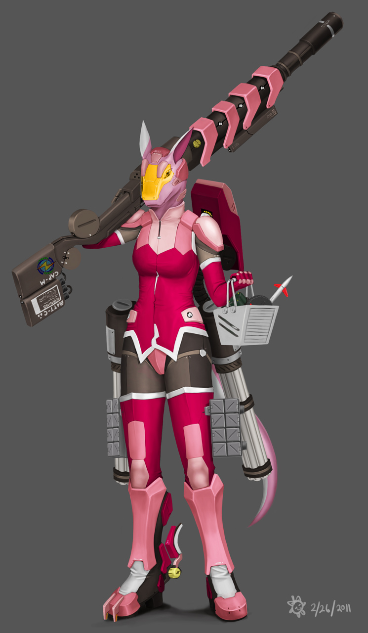 anthro anthrofied armor breasts clothing female front_view fur futuristic_gun gatling_gun grey_background grey_body grey_fur gun holding_gun holding_object holding_ranged_weapon holding_weapon machine machine_gun mecha missile_pod pink_clothing ranged_weapon rifle simple_background small_breasts solo tail thigh_missiles visor weapon hornystorm zoids gun_sniper robot zoid 2011 detailed hi_res