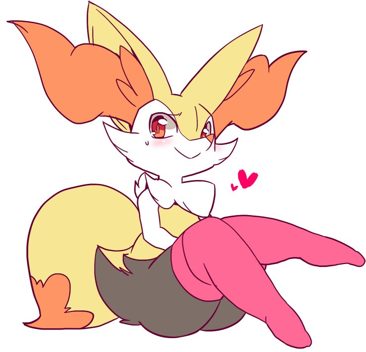 anthro biped blush butt clothing female footwear heart_symbol inner_ear_fluff legwear pseudo_clothing simple_background sitting smile socks solo stockings tuft white_background wakasumire nintendo pokemon braixen canid canine generation_6_pokemon mammal pokemon_(species) 2016