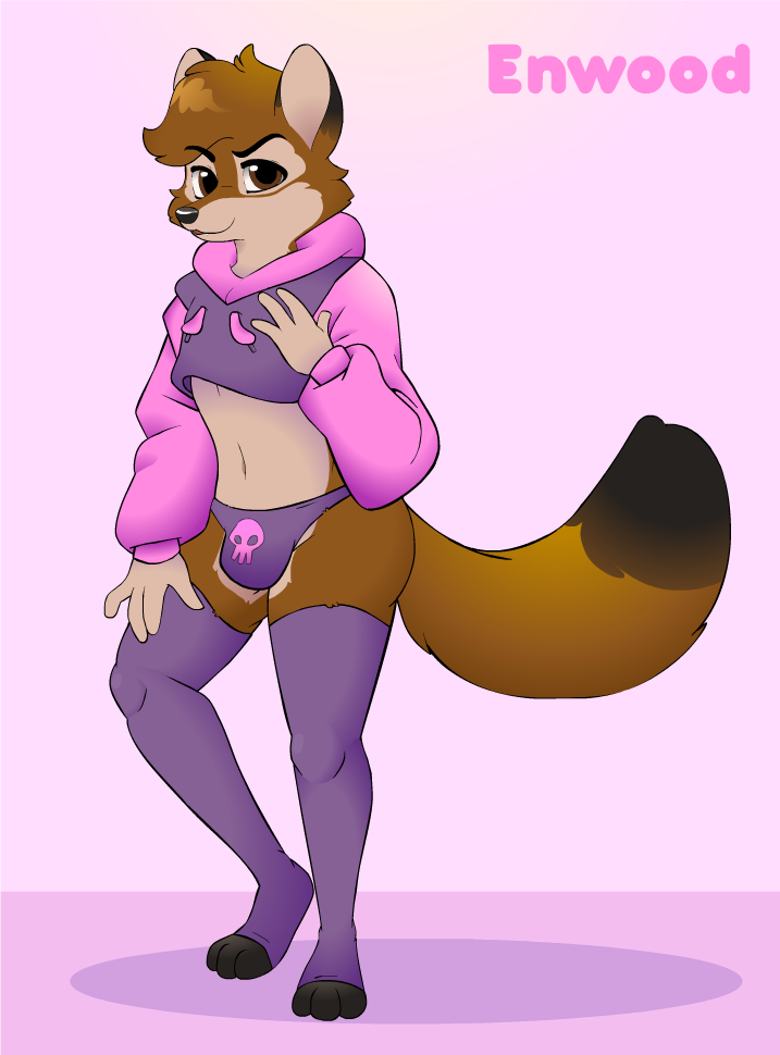 anthro black_nose brown_eyes clothed clothing dipstick_tail fur legwear male markings midriff navel orange_body orange_fur solo tail tail_markings thigh_highs germainethevixen meme_clothing paggi_outfit enwood_the_fox canid canine fox mammal meme