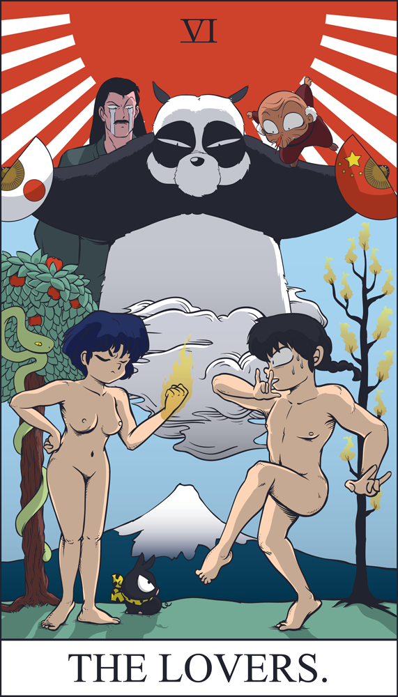 apple black_hair blue_hair breasts card card_template clothed clothing elderly elderly_male eyes_closed facial_hair feet female food fortune_telling fruit group hair major_arcana male male/female mustache nipples nude plant short_hair tarot tarot_card the_lovers_(tarot) tree ranma_1/2 akane_tendo genma_saotome happosai p-chan ranma_saotome ryoga_hibiki serpent_(book_of_genesis) soun_tendo bear domestic_pig giant_panda human mammal reptile scalie snake suid suina sus_(pig) daughter_(lore) father_(lore) father_and_child_(lore) father_and_daughter_(lore) father_and_son_(lore) parent_(lore) parent_and_child_(lore) parent_and_daughter_(lore) parent_and_son_(lore) son_(lore)