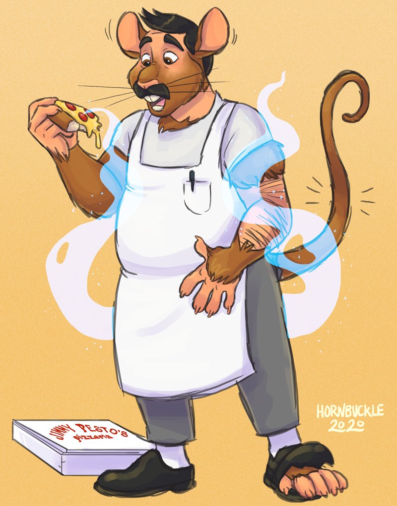 5_fingers 5_toes anthro apron arm_hair black_hair body_hair bottomwear brown_body brown_eyes brown_fur buckteeth cheese chest_tuft clothing dairy_products facial_hair feet fingers food footwear fur hair human_to_anthro male mid_transformation mouse_tail mustache pants pepperoni pepperoni_pizza pink_nose pizza scent shoes simple_background slightly_chubby slightly_chubby_male socks solo species_transformation teeth toes transformation tuft whiskers yellow_background hornbuckle bob's_burgers bob_belcher human mammal mouse murid murine rodent 2020 comic signature