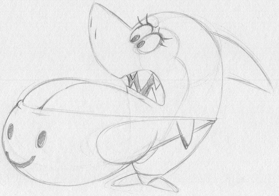 breasts clothing eyelashes female looking_down non-mammal_breasts open_mouth semi-anthro sharp_teeth solo teeth tongue topwear sbshouseofpancakes hanna-barbera jabberjaw jellystone_(hbo_max) jabberjaw_(character) fish marine shark monochrome traditional_media_(artwork)