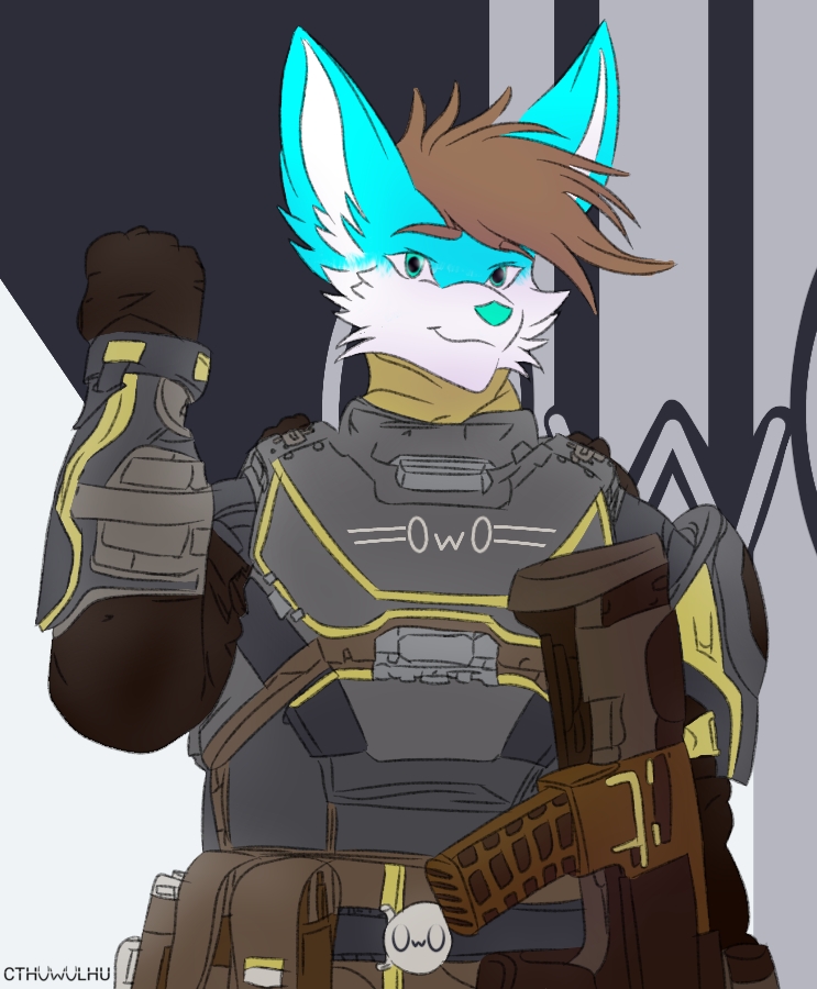 ammunition anthro ar-23_liberator armor bright dark democracy earth fist fluffy galactic gesture gun male managed_democracy military owo planet ranged_weapon salute shooter soldier solo space victory war warrior weapon cthuwulhu helldivers sylves_(cthuwulhu) canid canine canis mammal wolf