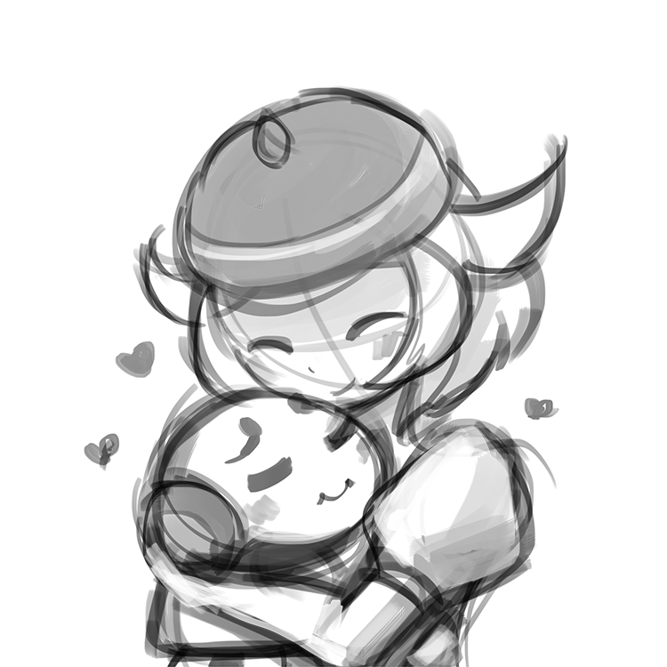 ambiguous_gender blush clothed clothing duo eyes_closed female hair hat headgear headwear heart_symbol hug simple_background smile white_background lumineko nintendo pokemon bianca_(pokemon) generation_5_pokemon human mammal pokemon_(species) tympole 1:1 greyscale monochrome sketch