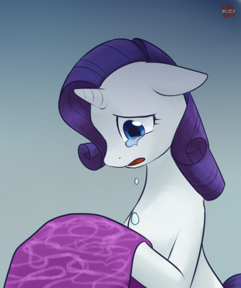 blue_eyes bodily_fluids crying fabric female fur hair horn purple_hair solo tears white_body white_fur norang94 friendship_is_magic hasbro my_little_pony mythology rarity_(mlp) equid equine mammal mythological_creature mythological_equine unicorn 2014