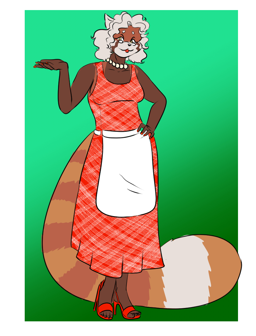 anthro apron clothing dress female footwear gem hair high_heeled_sandals high_heels housewife jewelry necklace open_toe_heels pearl_(gem) pearl_necklace sandals shoes slingback_heels solo stepfordization white_hair faust1173 ailurid mammal red_panda