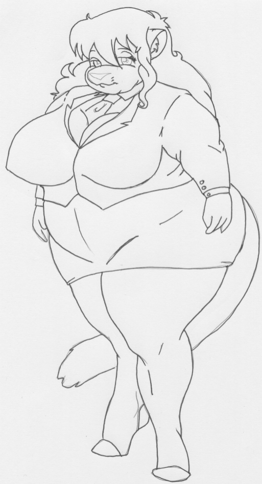 anthro belly big_breasts big_butt bottomwear breast_expansion breasts businesswear butt clothed clothing expansion female hair legwear necktie obese obese_anthro obese_female office_clothing open_mouth overweight overweight_anthro overweight_female skirt solo stockings thick_thighs weight_gain danellz kathy_(danellz) felid lion mammal pantherine 2009 monochrome sketch traditional_media_(artwork)