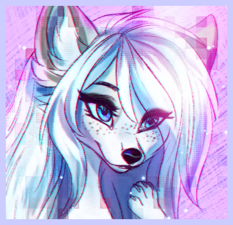 anthro black_nose blue_eyes border chromatic_aberration claws eyebrows eyelashes female finger_claws freckles fur hair handle inner_ear_fluff purple_border solo tuft white_body white_fur white_hair white_inner_ear_fluff layala tundra_(polarlights) canid canine mammal 2017 digital_media_(artwork) headshot_portrait low_res portrait shaded