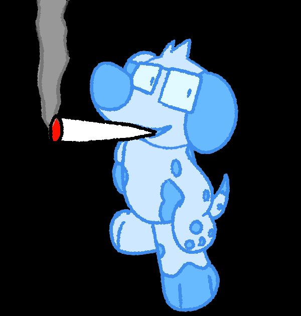 anthro biped blue_body dot_eyes drugs eyewear glasses hands_on_hips humor looking_at_viewer male marijuana shitpost simple_background smoke smoking solo tail three-quarter_view hiddenbird mario_smoking_weed ralsei_smoking_blunt avery_(hiddenbird) canid canine canis domestic_dog mammal meme