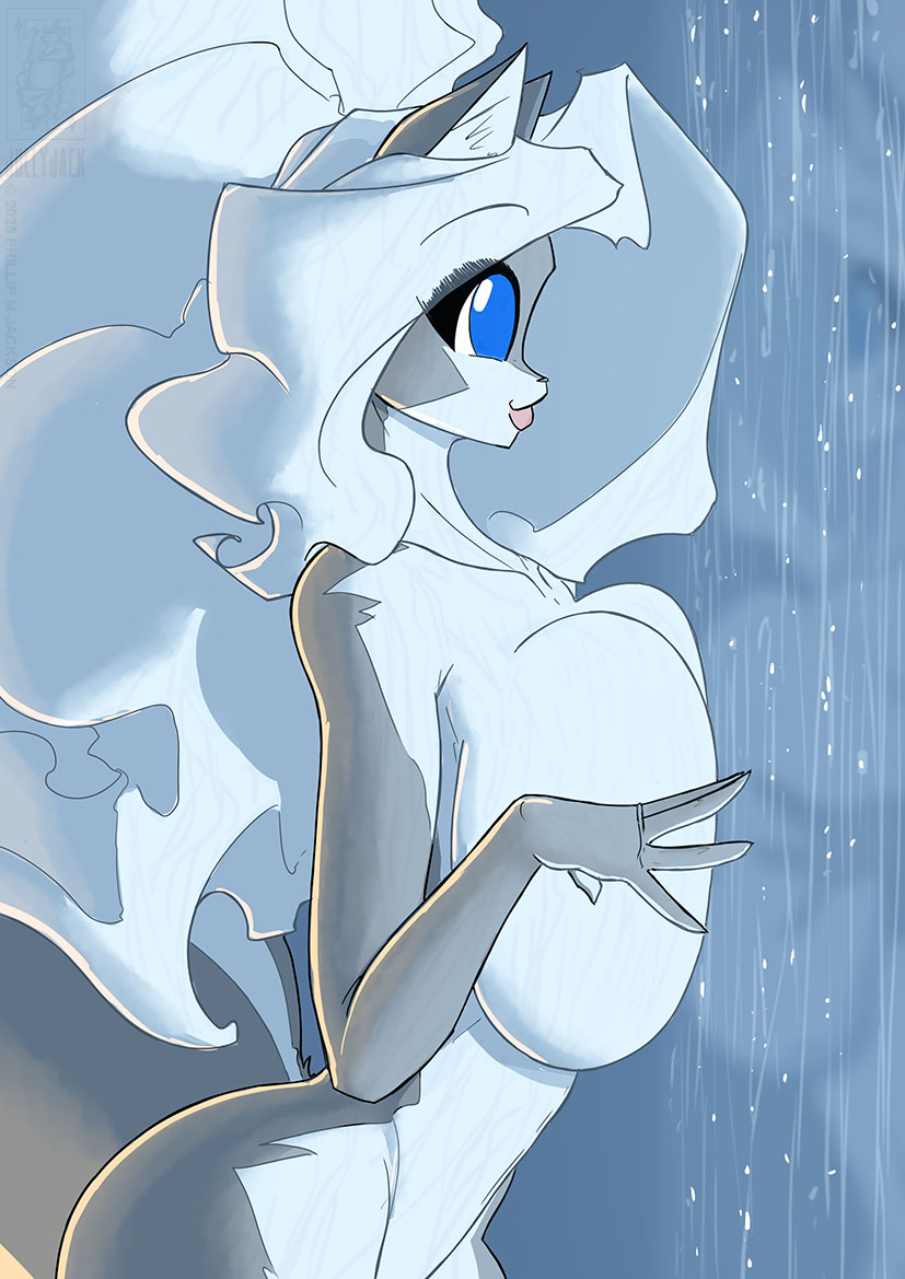 against_surface anthro big_breasts blue_eyes breast_squish breasts female fur grey_body grey_fur hair inside nude on_glass raining side_boob solo squish white_body white_fur white_hair window conditional_dnp jollyjack chloe_sinclaire mammal mephitid skunk 2025