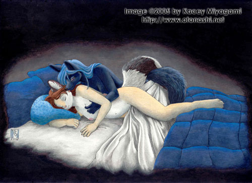 anthro bed blue_hair breasts casual_nudity duo eyes_closed female female/female furniture hair inside interspecies licking love lying markings navel nipples nude on_bed on_side ring_(marking) ringed_tail romantic romantic_couple sleeping spooning striped_markings striped_tail stripes tail tail_markings tongue tongue_out kacey ace_(ayukawataur) ace_(kacey) kristania anubian_jackal canid canine canis felid jackal mammal 2005 low_res