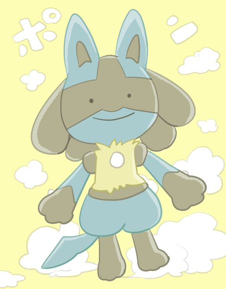 ambiguous_gender anthro black_body black_fur blue_body blue_fur cloud fur simple_background smile solo text yellow_background sikai nintendo pokemon canid canine ditto_(pokemon) generation_1_pokemon generation_4_pokemon lucario mammal pokemon_(species) japanese_text