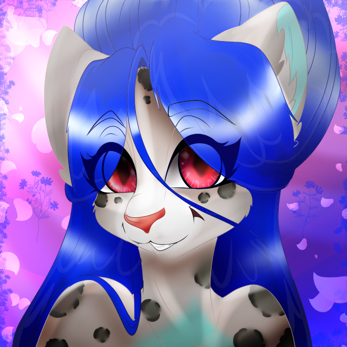 anthro eyebrows female fur hair long_hair markings simple_background solo spots spotted_body spotted_fur pommieprincess kaliancia felid mammal pantherine snow_leopard 1:1