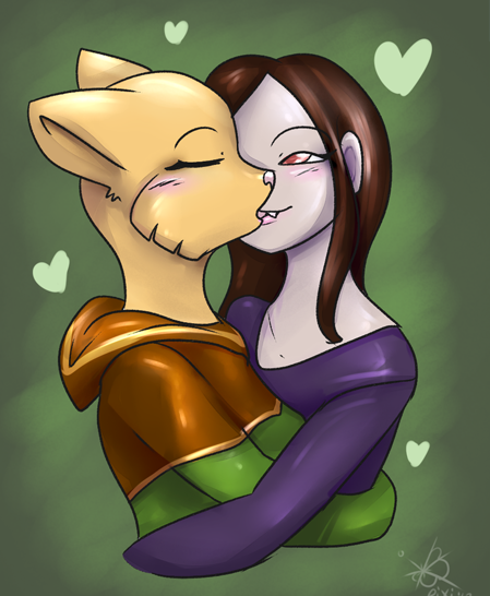 anthro duo female female/female kissing dreamingwyld microsoft prequel_adventure the_elder_scrolls katia_managan nah_(prequel) felid human khajiit mammal vampire