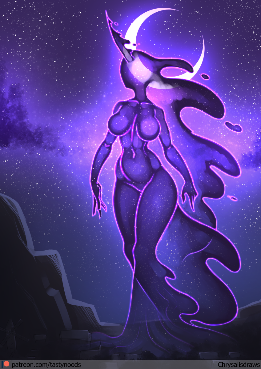 breasts featureless_breasts female moon night not_furry nude solo star translucent translucent_body wide_hips chrysalisdraws friendship_is_magic hasbro my_little_pony tantabus humanoid hi_res