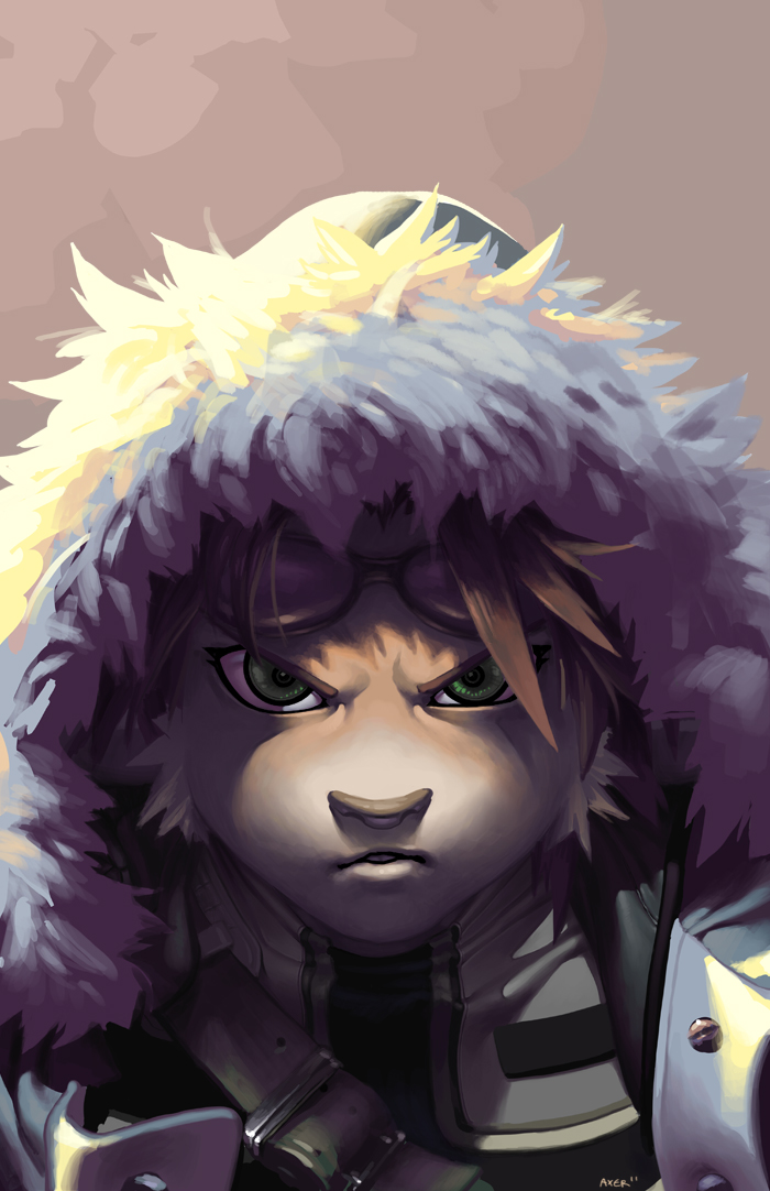 anthro brown_hair clothing coat eyewear female goggles green_eyes hair parka solo topwear winter_coat j_axer epithet bismark_kahza canid canine canis dingo mammal 2011