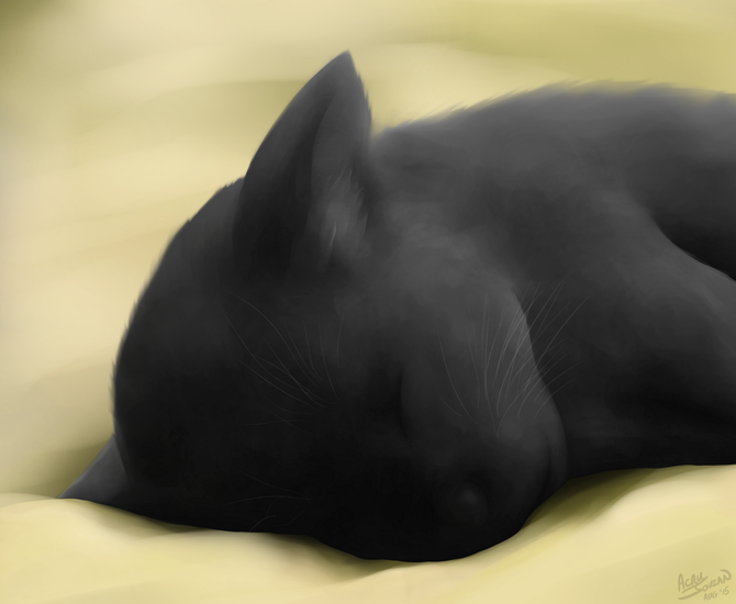 ambiguous_gender bedding black_body black_fur blanket eyes_closed feral fur realistic sleeping solo acru_jovian domestic_cat felid feline felis mammal bust_portrait digital_media_(artwork) portrait