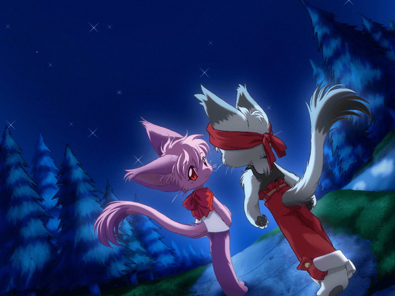 anthro detailed_background duo female night outside romantic romantic_ambiance romantic_couple sky star starry_sky tail ikuta_takanon tail_tale yaminabe_aries lick_zack run_turn domestic_cat felid feline felis mammal 4:3 wallpaper