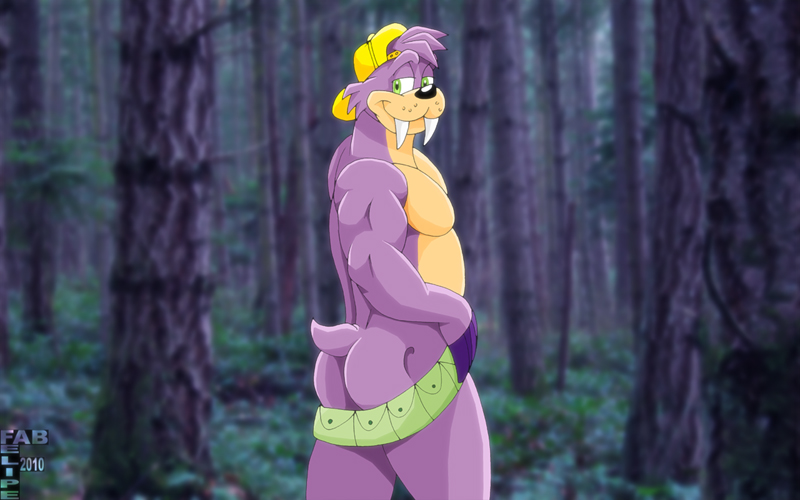 anthro backwards_hat biped black_nose butt cheek_tuft closed_smile clothing facial_tuft fangs forest forest_background fur fur_tuft green_eyes hat head_tuft headgear headwear male mouth_closed muscular muscular_arms narrowed_eyes nature nature_background plant pose purple_body purple_fur sabertooth_(anatomy) scut_tail short_tail side_view smile solo standing tail tan_body tan_fur teeth tree tuft whisker_spots yellow_clothing yellow_hat yellow_headwear fabfelipe archie_comics sega sonic_the_hedgehog_(archie) sonic_the_hedgehog_(comics) sonic_the_hedgehog_(series) rotor_the_walrus mammal marine pinniped walrus 2010 pinup