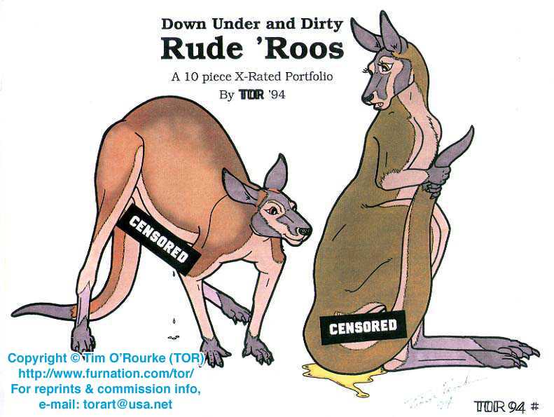 bodily_fluids censor_bar duo female feral genital_fluids genitals male male/female nude penis tail text urine tim_o'rourke kangaroo macropod mammal marsupial 1994 censored english_text marker_(artwork) traditional_media_(artwork) url