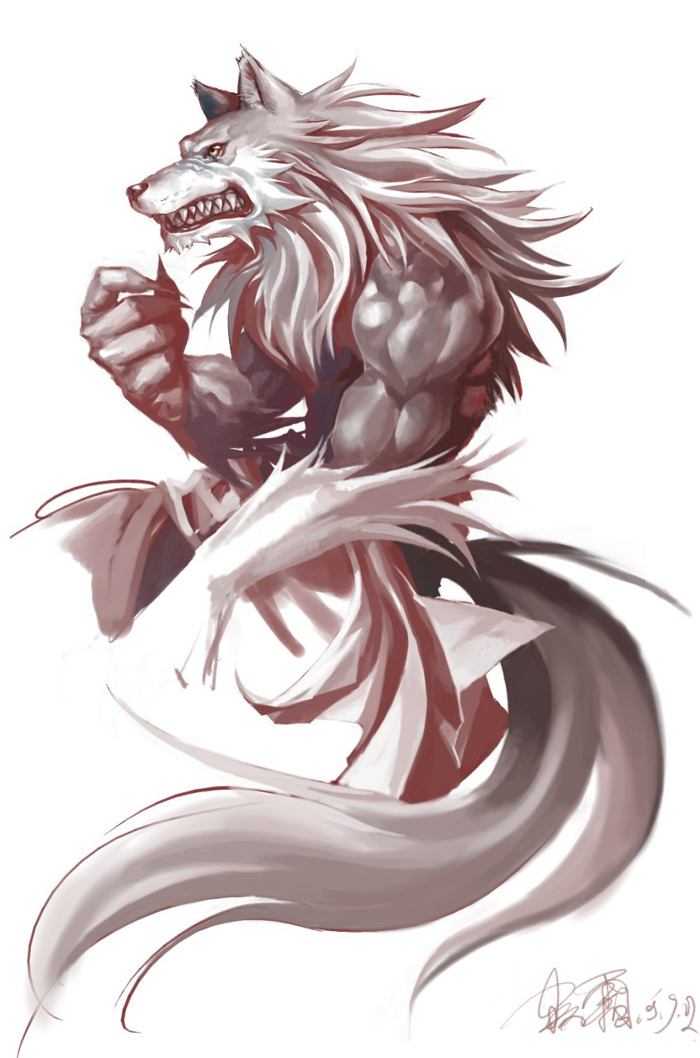 5_fingers anthro big_muscles claws clothed clothing fingers fur grey_body grey_fur grey_hair hair male muscular muscular_anthro muscular_male sharp_teeth side_view simple_background solo tail teeth white_background white_body white_fur yellow_eyes jeacn capcom darkstalkers mythology dark_talbain jon_talbain canid canine canis mammal mythological_canine mythological_creature werecanid werecanine werecreature werewolf wolf