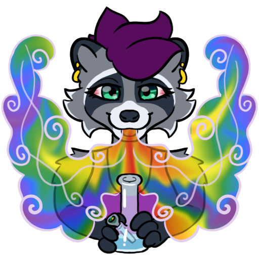 bong drugs marijuana rainbow smoke smoking smoking_bong solo sticker misspooks mammal procyonid raccoon 1:1 alpha_channel digital_media_(artwork)