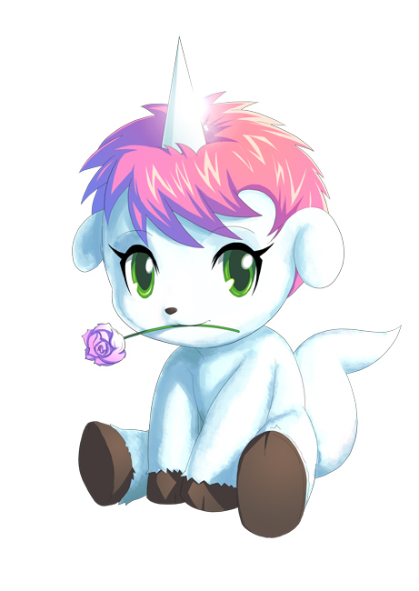 baby daww eyelashes feral flower flower_in_mouth fur glistening glistening_horn green_eyes hair happy hooves horn kemono looking_at_viewer male mane pink_hair pink_mane plant rose_(flower) rose_in_mouth simple_background sitting solo white_background white_body white_fur young young_feral young_male kei-suwabe mythology osamu_tezuka pixiv sanrio unico_(series) unico equid equine mammal mythological_creature mythological_equine unicorn