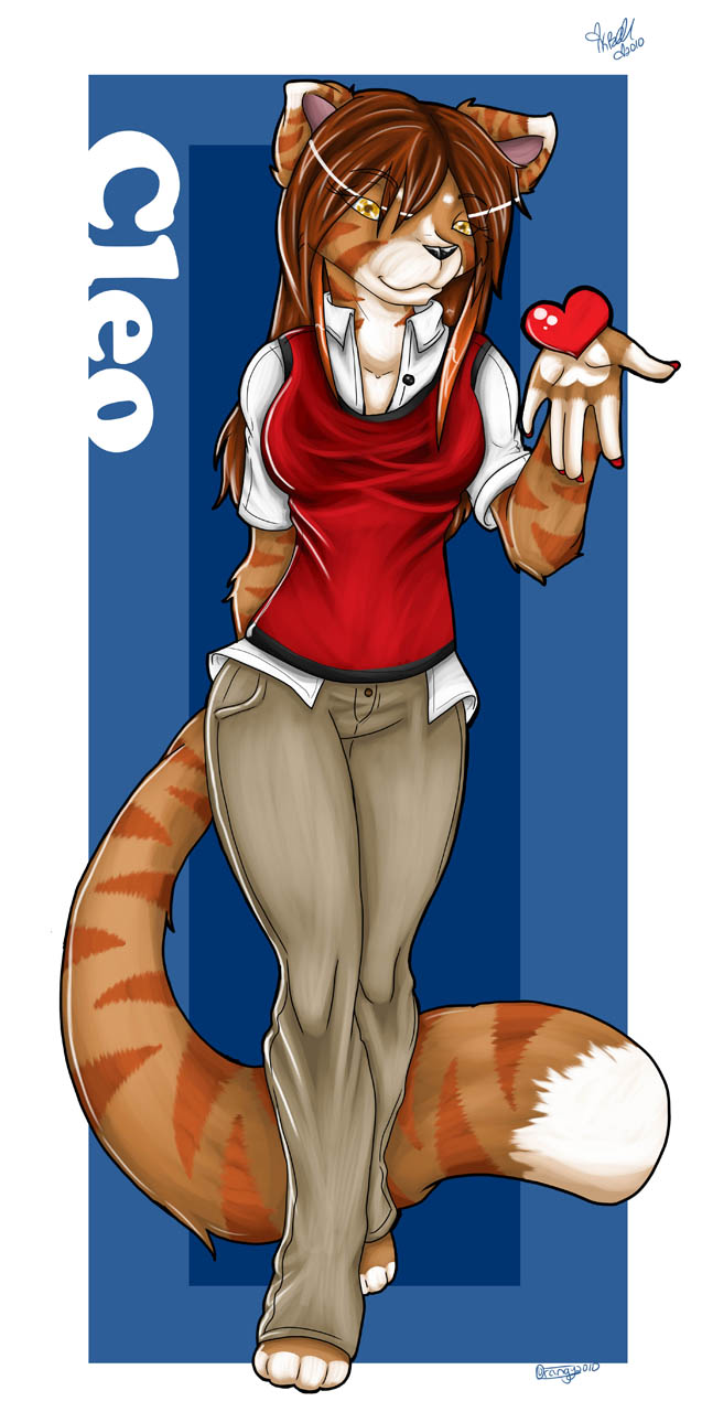 anthro clothing female heart_symbol solo sweater tail topwear orangy domestic_cat felid feline felis mammal hi_res