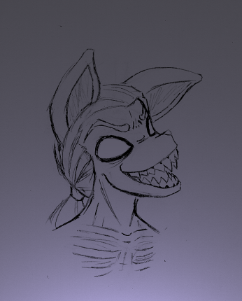 anthro empty_eyes eyebrows gradient_background hair insane male open_mouth ponytail sharp_teeth simple_background skinny solo teeth sirten nan_quest santiago_(nq) canid canine canis coyote mammal 2010 bust_portrait greyscale low_res monochrome portrait