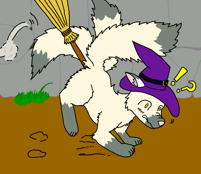 accident accidental_anal accidental_penetration accidental_sex ambiguous_gender ambiguous_penetration broom cleaning_tool feral fur humor multi_tail penetration sex solo tail white_body white_fur yellow_eyes gl17chw3rk5_(artist) canid canine fox mammal