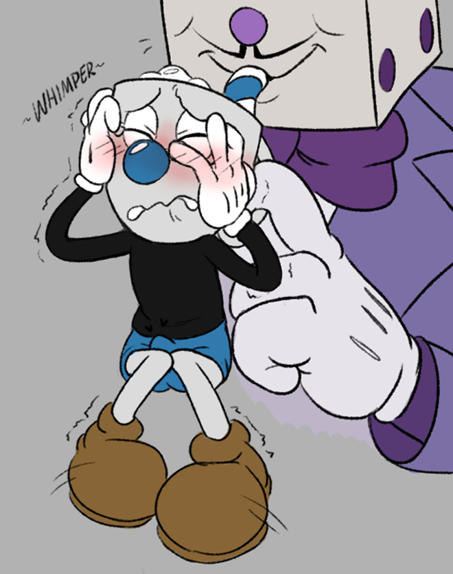 bottomwear bulge clothed clothing drinking duo erection erection_under_clothing fleischer_style_toon for_a_head gloves handwear larger_male male male/male not_furry pencil_mustache questionable_consent shorts size_difference smaller_male toony toxic-boner cuphead_(game) king_dice mugman animate_inanimate object_head