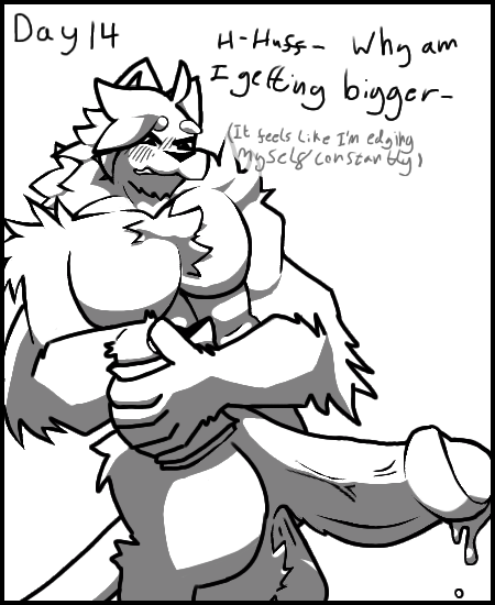 anthro balls belly belly_expansion big_balls big_penis black_border blush blush_lines bodily_fluids border chips_(food) day_count eating eating_food erection expansion food genital_fluids genitals growth growth_pills hairy huge_balls huge_penis humanoid_genitalia humanoid_penis hyper hyper_balls hyper_genitalia hyper_penis leaking_precum looking_at_genitalia looking_at_penis looking_down male muscle_growth musclegut muscular pecs penis precum simple_background solo text tufted_fur white_background kahto_taph42 no_nut_november kahto_(character) felid feline mammal black_and_white meme monochrome shaded