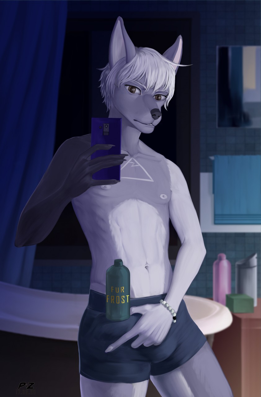 anthro bathroom bathtub bottle bulge clothed clothing container electronics erection erection_under_clothing lokai_bracelet male nipples phone selfie sideways-pointing_bulge solo topless underwear pize shampoo_challenge everest_(nightswing) lokai canid canine chillydog mammal 2020 hi_res meme