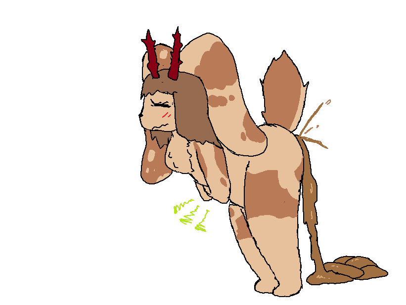 anthro antlers blush brown_body brown_fur brown_hair chest_tuft eyes_closed feces feces_on_ground feces_pile female floppy_ears fur hair holding_belly horn mottled mottled_body mottled_fur nude nude_anthro nude_female pooping pooping_on_floor raised_tail scatplay scut_tail short_tail simple_background solo tail tan_body tan_fur tuft white_background theonetruesinner lagomorph leporid mammal rabbit