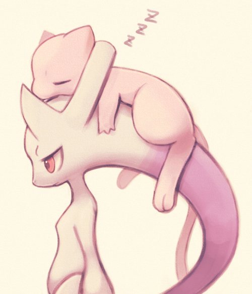 ambiguous_gender duo eyes_closed feral on_top simple_background sleeping sound_effects tail vowelless vowelless_sound_effect white_background zzz 憩 nintendo pokemon generation_1_pokemon generation_6_pokemon legendary_pokemon mega_evolution mega_mewtwo mega_mewtwo_y mew_(pokemon) pokemon_(species)