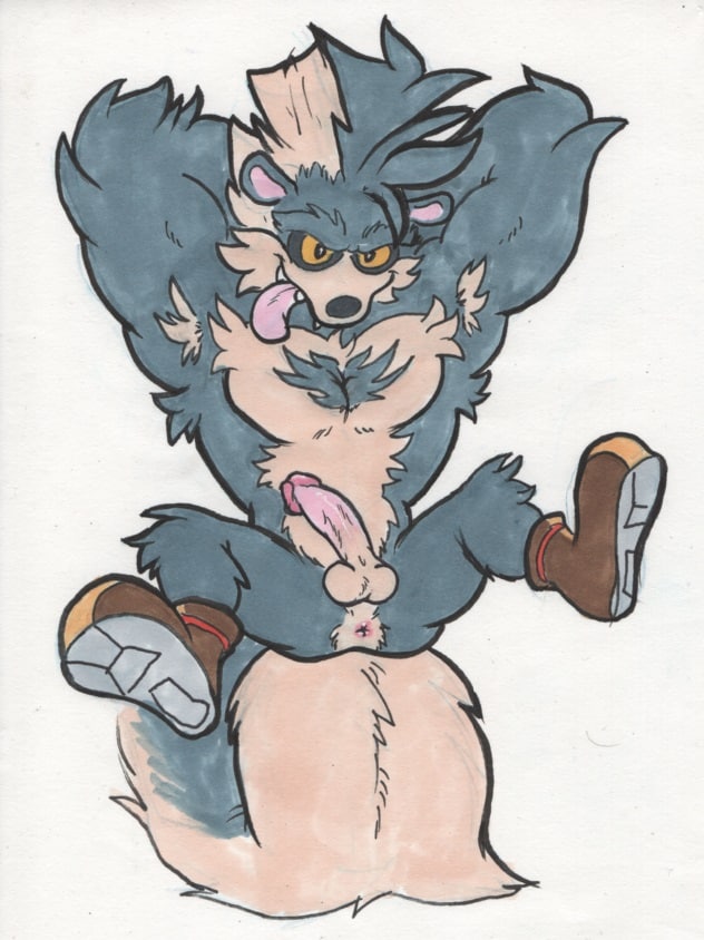 anthro anus armpit_hair balls body_hair clothing erection fluffy footwear footwear_only genitals hands_behind_head male mostly_nude muscular muscular_anthro muscular_male pecs penis shoes shoes_only solo spread_legs spreading tongue tongue_out cobaltcerberus idw_publishing sega sonic_the_hedgehog_(comics) sonic_the_hedgehog_(idw) sonic_the_hedgehog_(series) rough_the_skunk mammal mephitid skunk traditional_media_(artwork)