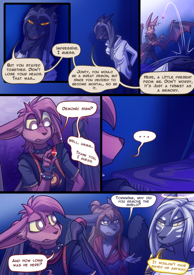 anthro bathrobe clothing dialogue female fur grey_body grey_fur hair male robe speech_bubble text wings ripli a_story_with_a_known_end clementine_(aswake) jonty tornwing canid canine demon mammal comic english_text