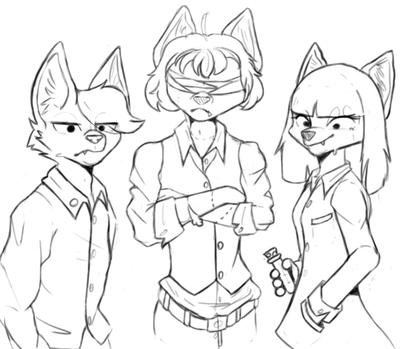 anthro doctor doll family female group group_photo male male/female toy trio darkplayers fuffy danna canid canine canis humanoid mammal wolf monochrome sketch brother_(lore) sibling_(lore) sister_(lore)