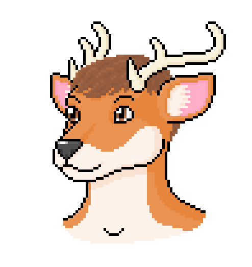 antlers black_nose brown_eyes brown_hair hair horn pixelated simple_background solo white_background handlebarsprites tom_cervo deer mammal digital_media_(artwork) pixel_(artwork) portrait