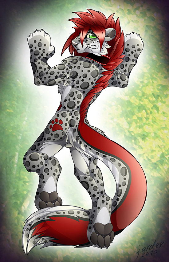 anthro balls collar fur leopard_spots looking_at_viewer male nude simple_background smile solo spots gard3r kiro felid leopard mammal pantherine 2015