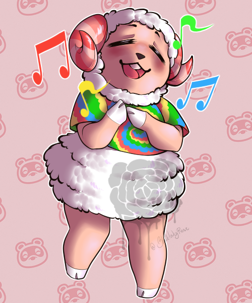 2_horns anthro black_nose blush bottomless buckteeth clothed clothing curled_horn eyebrows eyes_closed front_view fur happy hoof_hands horn logo male multicolored_body multicolored_clothing multicolored_fur multicolored_shirt multicolored_topwear musical_note musical_symbol open_mouth open_smile outline pattern_background pink_background pink_tongue rainbow_clothing rainbow_shirt rainbow_topwear shirt shirt_only simple_background singing smile snout solo standing symbol tan_body teeth tongue topwear topwear_only white_body white_fur white_outline wool_(fur) blackinkyrose animal_crossing nintendo dom_(animal_crossing) tom_nook_(animal_crossing) bovid caprine mammal sheep 2021 5:6 artist_logo digital_media_(artwork) distracting_watermark full-length_portrait portrait shaded signature soft_shading watermark