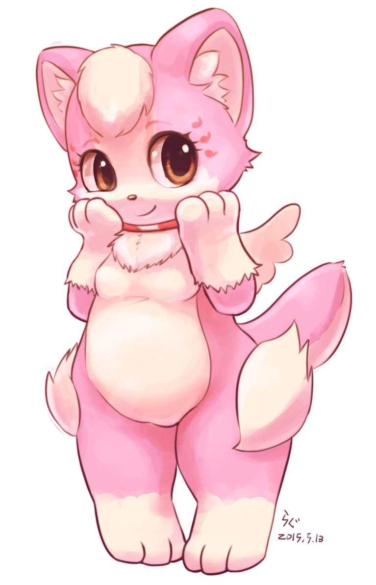 anthro brown_eyes female fur kemono mascot pink_body pink_fur simple_background solo rag._(artist) shibasaki_saki canid canine canis domestic_dog mammal alpha_channel