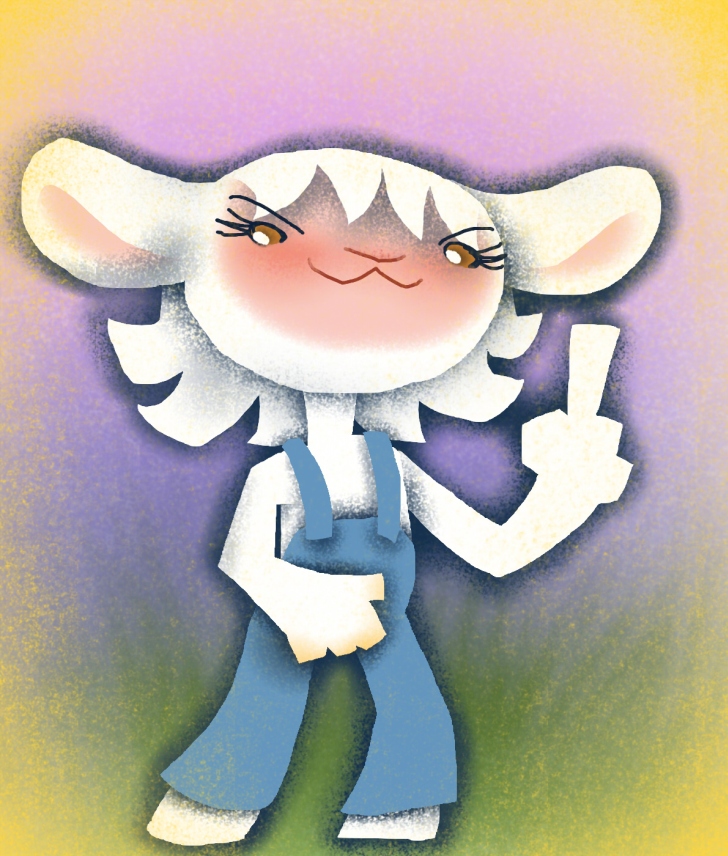 angry brown_eyes clothing female gesture hand_gesture hooves middle_finger overalls solo sandypants sandypants_(character) bovid caprine domestic_sheep mammal sheep