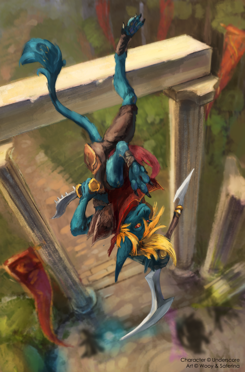 anthro blonde_hair clothed clothing detailed_background feet fully_clothed fur hair hindpaw looking_at_viewer male melee_weapon paws polearm red_eyes solo spear sword tail weapon wooy dota mythology valve rocket_(underscore) dragon furred_dragon furred_scalie mythological_creature mythological_scalie scalie hi_res