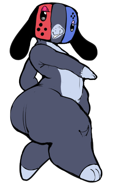 ambiguous_gender anthro beady_eyes black_eyes blue_body bottom_heavy dipstick_limbs eyelashes floppy_ears grey_body lop_ears red_body simple_background solo thick_thighs white_background wide_hips sussyrock nintendo nintendo_switch switch_dog animate_inanimate canid canine canis domestic_dog mammal