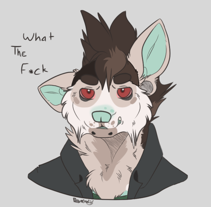 annoyed anthro clothing disgust jacket leather leather_clothing leather_jacket leather_topwear male mohawk profanity solo topwear wtf_face possumgod harvey_yeenpeenl0rd_(possumgod) hyena mammal bust_portrait portrait sketch